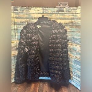 EUC lined black fringy Rewind top.  Size L